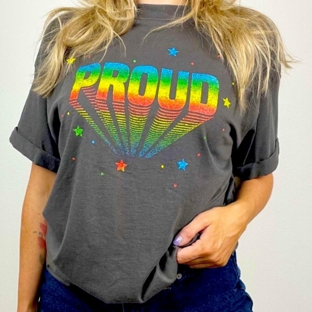 🆕️ Girl Dangerous x FP 🌈 Rainbow PROUD pride boyfriend tee top tshirt NWOT S